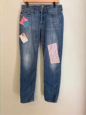 7 For All Mankind Josefina Slim Boyfriend Jeans Size 27 Patched Distressed Denim